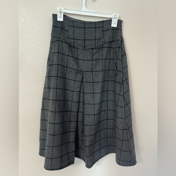 Love, Bonito Wool Blend Madelyn Windowpane Plaid Skirt - Charocal Midi Skirt - Picture 3 of 10
